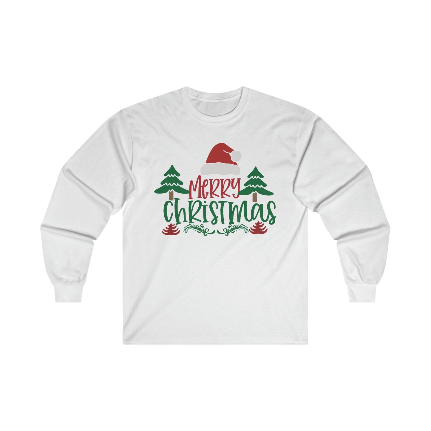 Christmas Long Sleeve T-Shirt - Merry Christmas - Cute Christmas Shirts - Youth and Adult Christmas Long Sleeve TShirts Long Sleeve T-Shirts Graphic Avenue White Adult Small 
