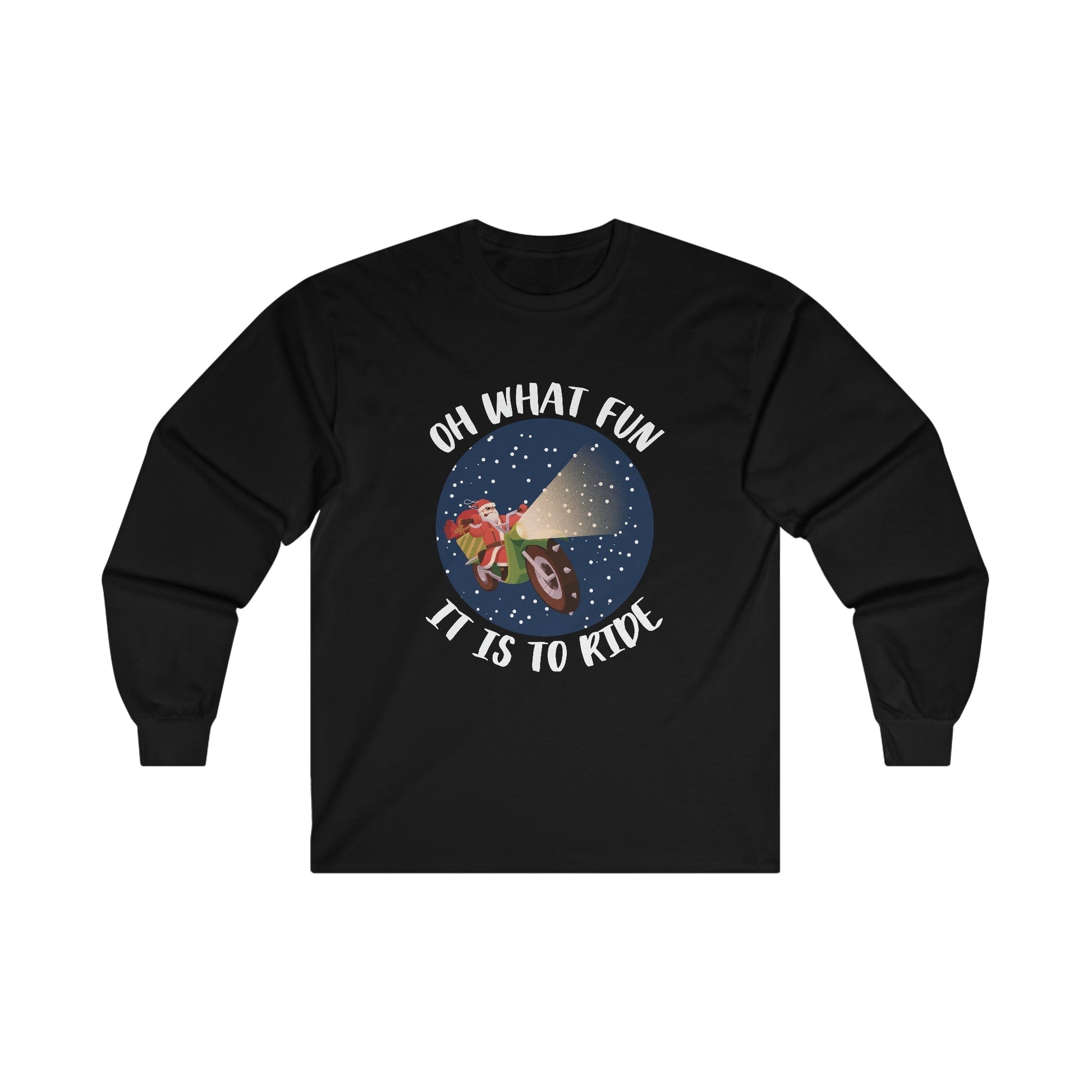 Christmas Long Sleeve T-Shirt - Oh What Fun It Is To Ride - Mens and Boys Christmas Shirts - Youth and Adult Christmas Long Sleeve TShirts Long Sleeve T-Shirts Graphic Avenue Black Adult Small 
