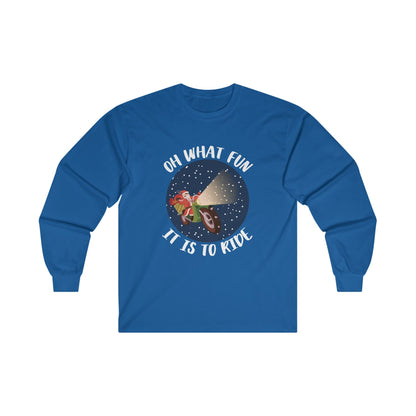 Christmas Long Sleeve T-Shirt - Oh What Fun It Is To Ride - Mens and Boys Christmas Shirts - Youth and Adult Christmas Long Sleeve TShirts Long Sleeve T-Shirts Graphic Avenue Royal Blue Adult Small 