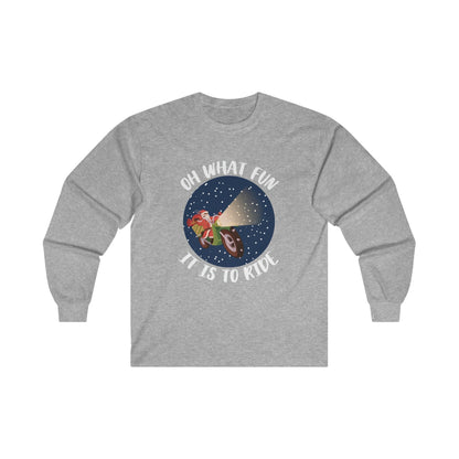Christmas Long Sleeve T-Shirt - Oh What Fun It Is To Ride - Mens and Boys Christmas Shirts - Youth and Adult Christmas Long Sleeve TShirts Long Sleeve T-Shirts Graphic Avenue Sport Grey Adult Small 
