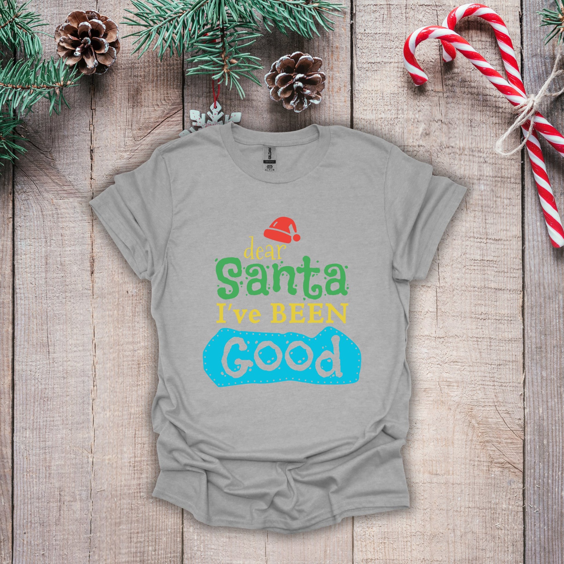 Christmas T-Shirt - Dear Santa I've Been Good - Cute Christmas Shirts - Youth and Adult Christmas TShirts T-Shirts Graphic Avenue Light Gray Adult Small 
