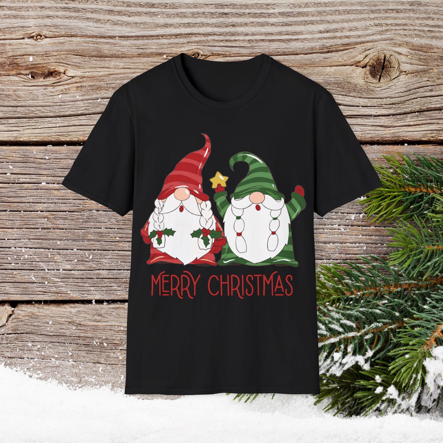 Christmas T-Shirt - Gnome Merry Christmas - Cute Christmas Shirts - Youth and Adult Christmas TShirts T-Shirts Graphic Avenue Black Adult Small 