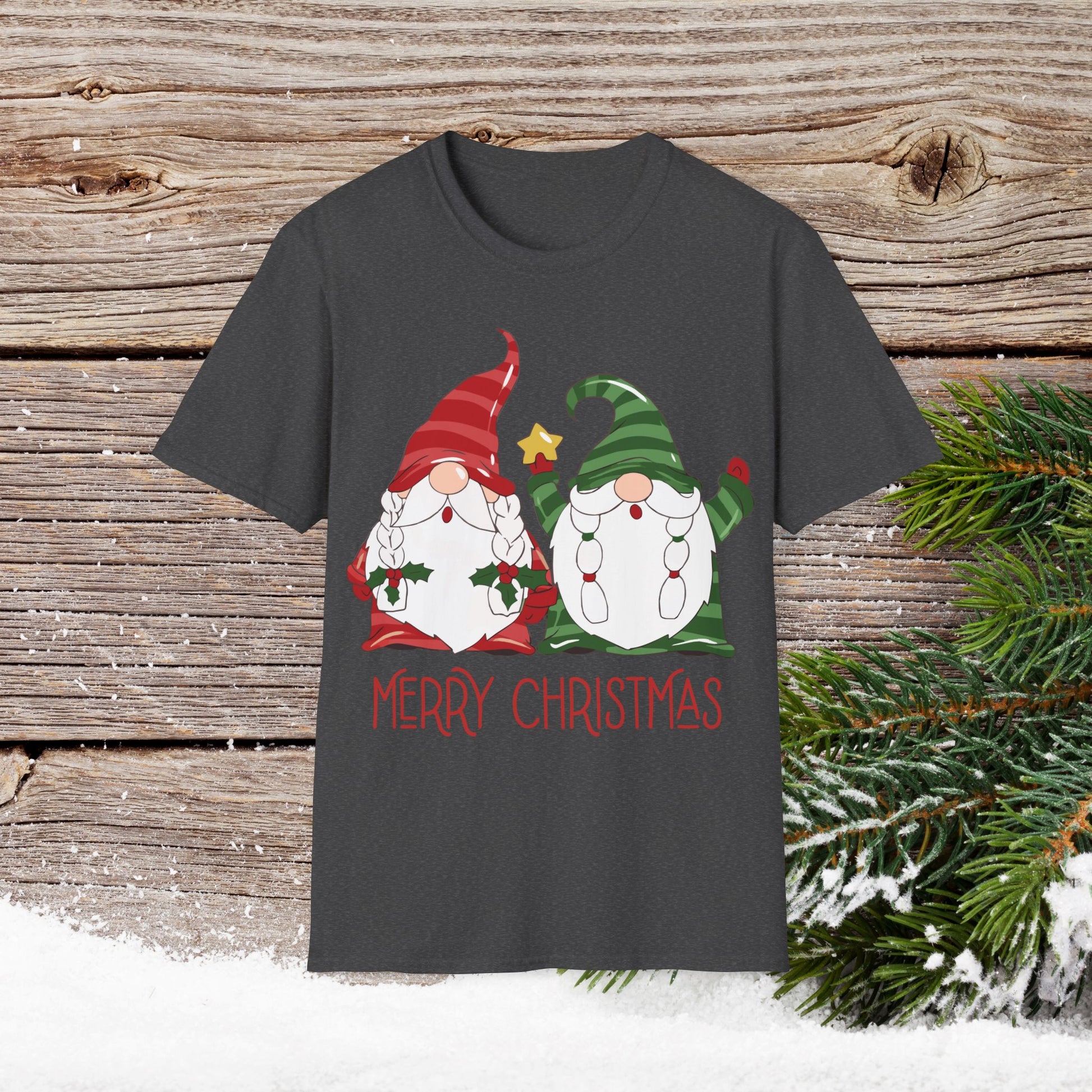 Christmas T-Shirt - Gnome Merry Christmas - Cute Christmas Shirts - Youth and Adult Christmas TShirts T-Shirts Graphic Avenue Dark Heather Adult Small 