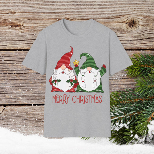 Christmas T-Shirt - Gnome Merry Christmas - Cute Christmas Shirts - Youth and Adult Christmas TShirts T-Shirts Graphic Avenue Light Gray Adult Small 