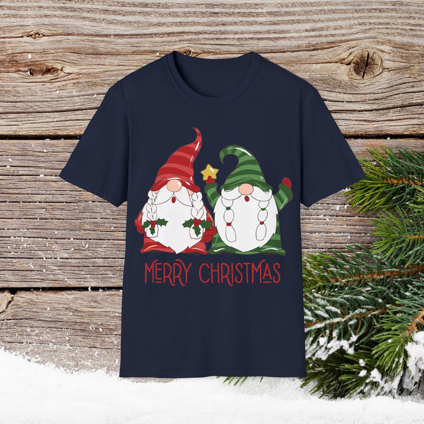 Christmas T-Shirt - Gnome Merry Christmas - Cute Christmas Shirts - Youth and Adult Christmas TShirts T-Shirts Graphic Avenue Navy Adult Small 