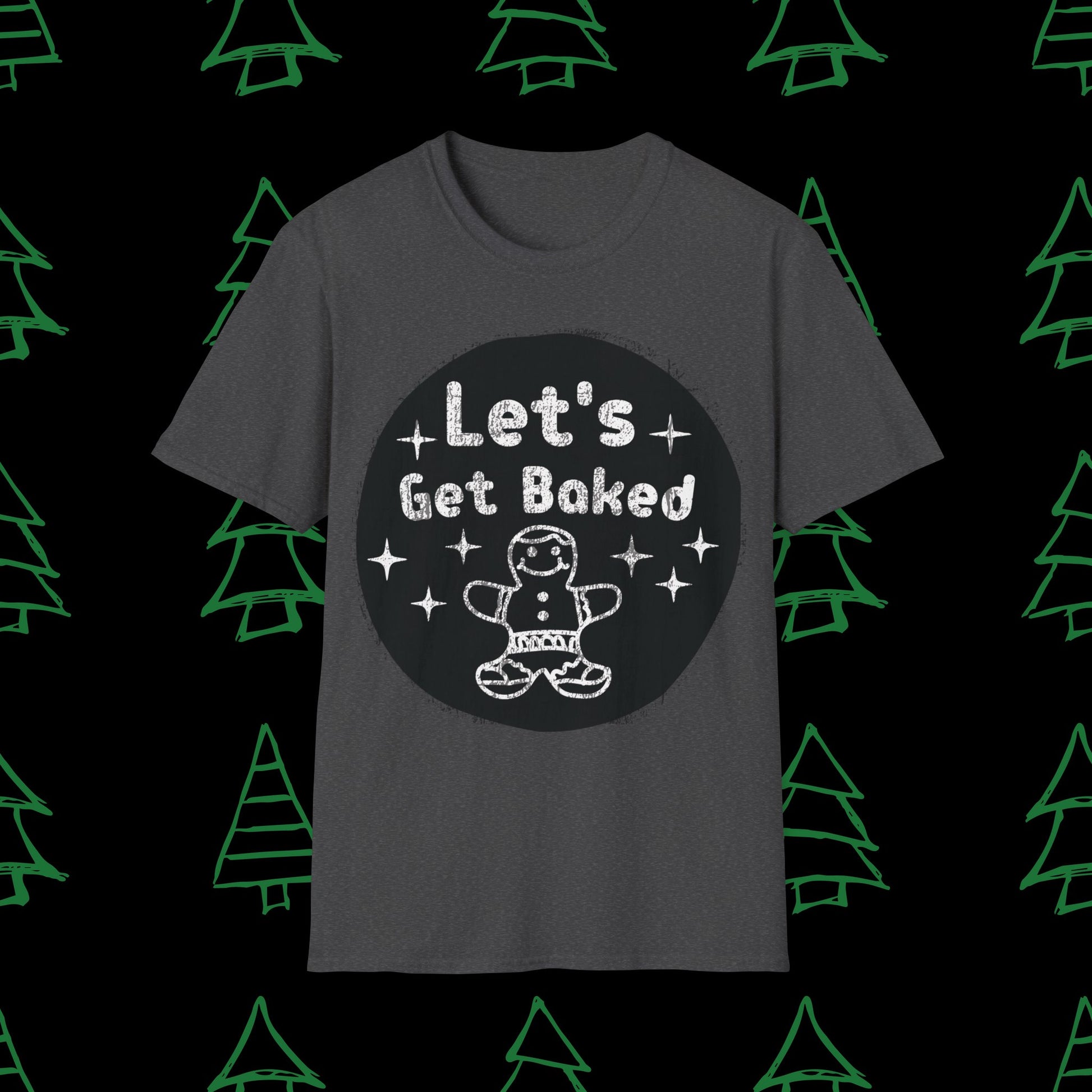 Christmas T-Shirt - Let's Get Baked - Mens Christmas Shirts - Adult Christmas TShirts T-Shirts Graphic Avenue Dark Heather Adult Small 