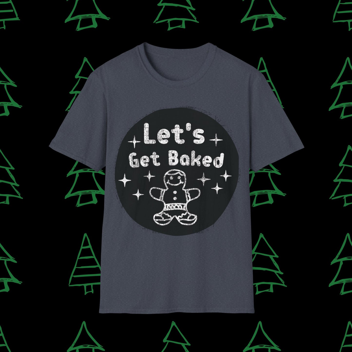 Christmas T-Shirt - Let's Get Baked - Mens Christmas Shirts - Adult Christmas TShirts T-Shirts Graphic Avenue Heather Navy Adult Small 