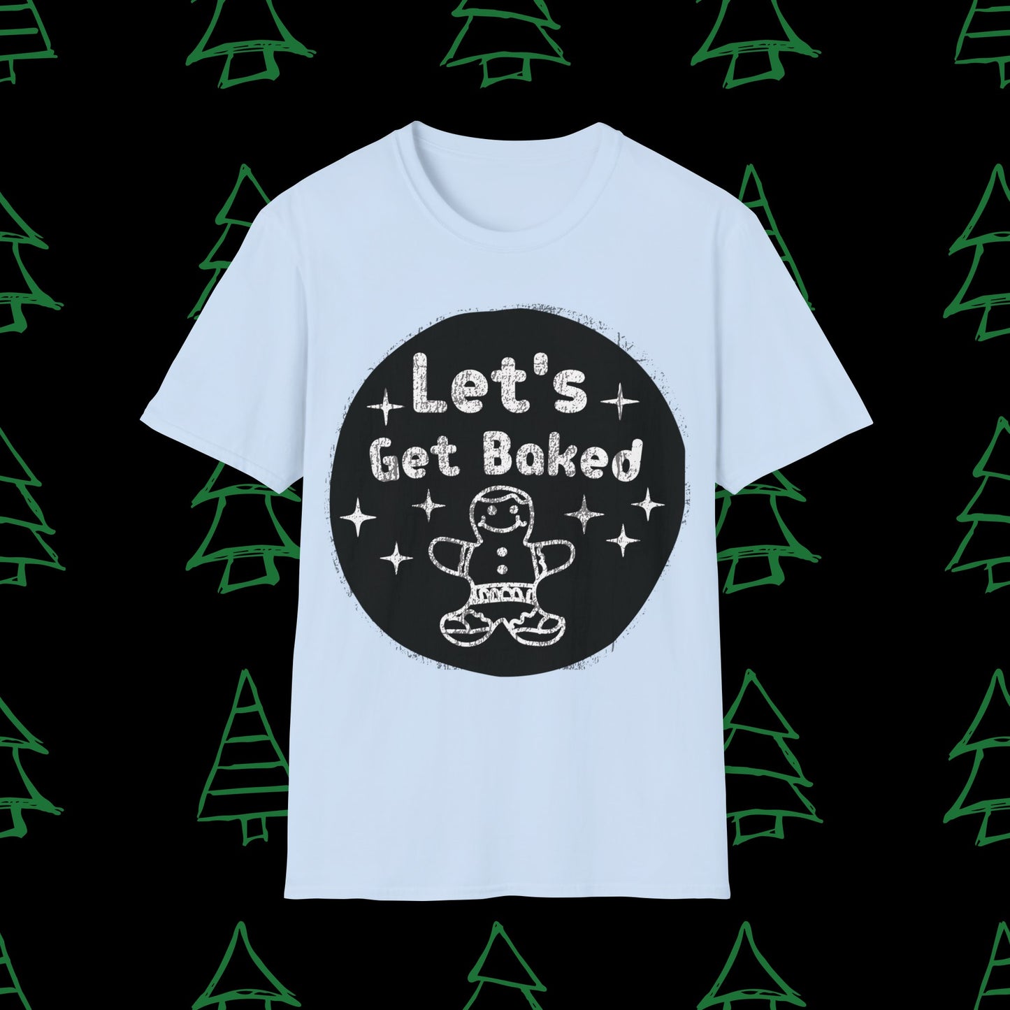 Christmas T-Shirt - Let's Get Baked - Mens Christmas Shirts - Adult Christmas TShirts T-Shirts Graphic Avenue Light Blue Adult Small 
