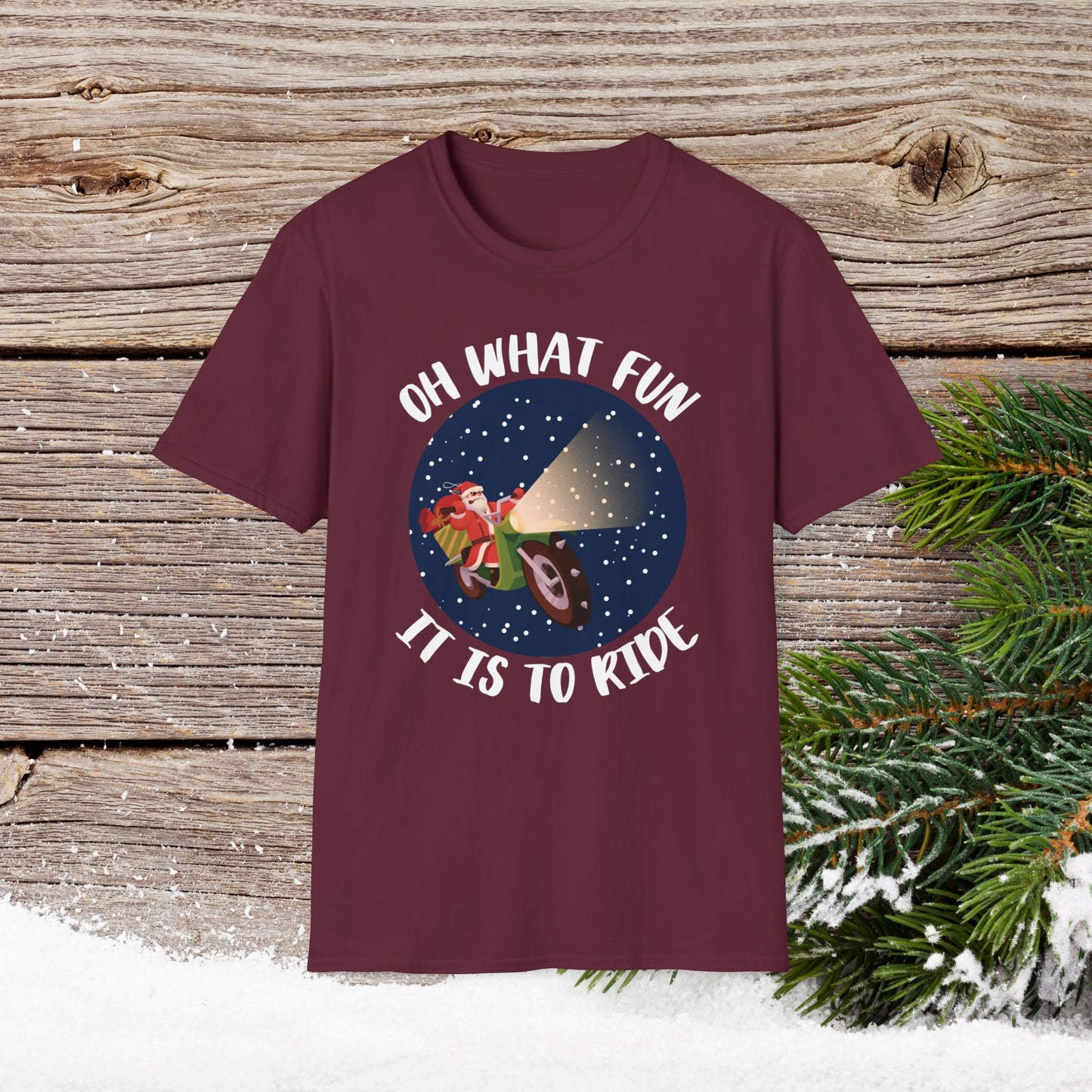 Christmas T-Shirt - Oh What Fun It Is To Ride - Mens anc Boys Christmas Shirts - Youth and Adult Christmas TShirts T-Shirts Graphic Avenue Maroon Adult Small 