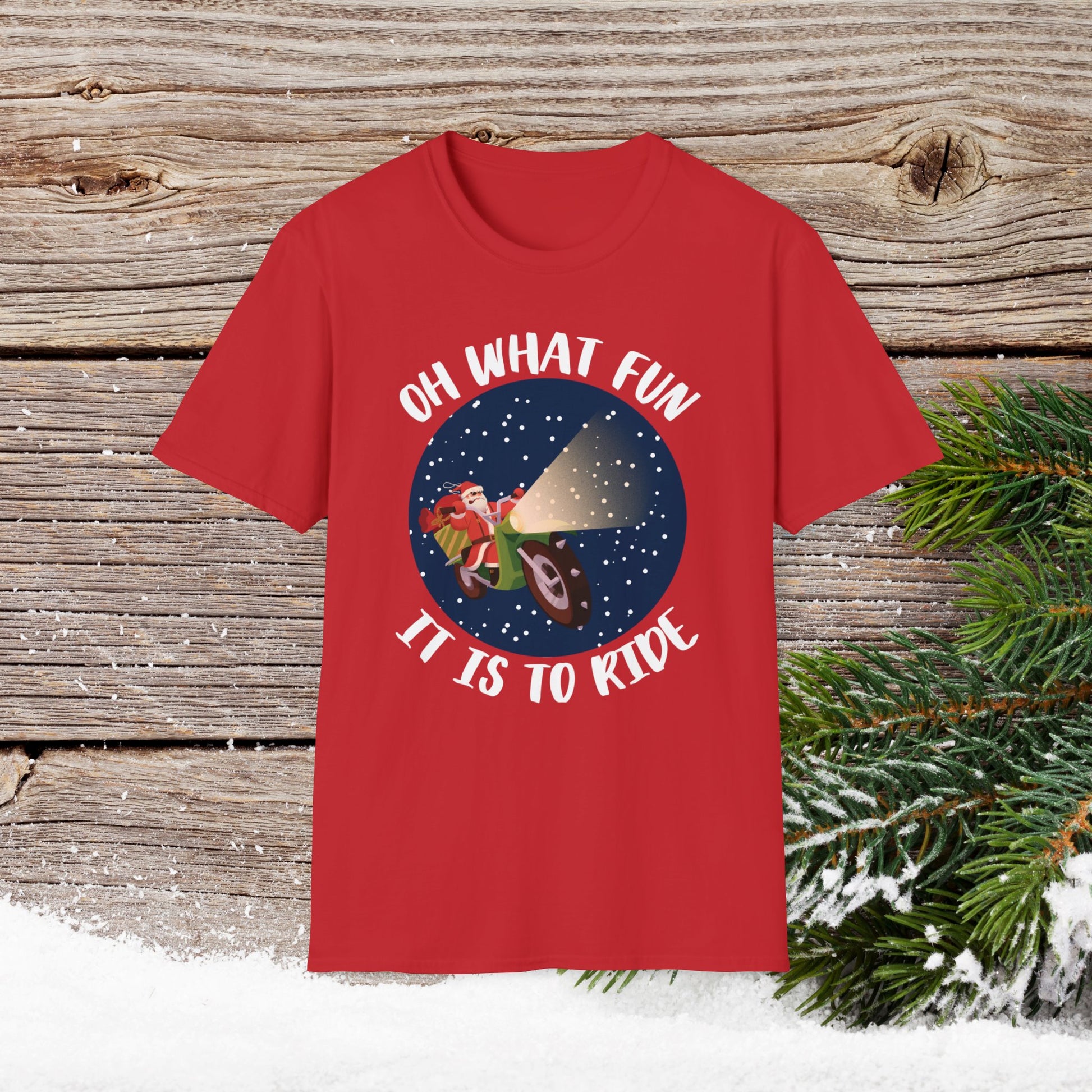 Christmas T-Shirt - Oh What Fun It Is To Ride - Mens anc Boys Christmas Shirts - Youth and Adult Christmas TShirts T-Shirts Graphic Avenue Red Adult Small 