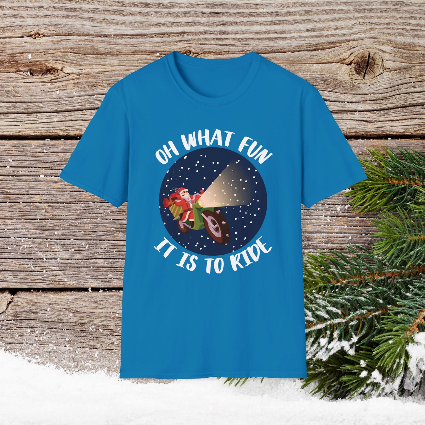 Christmas T-Shirt - Oh What Fun It Is To Ride - Mens anc Boys Christmas Shirts - Youth and Adult Christmas TShirts T-Shirts Graphic Avenue Sapphire Adult Small 