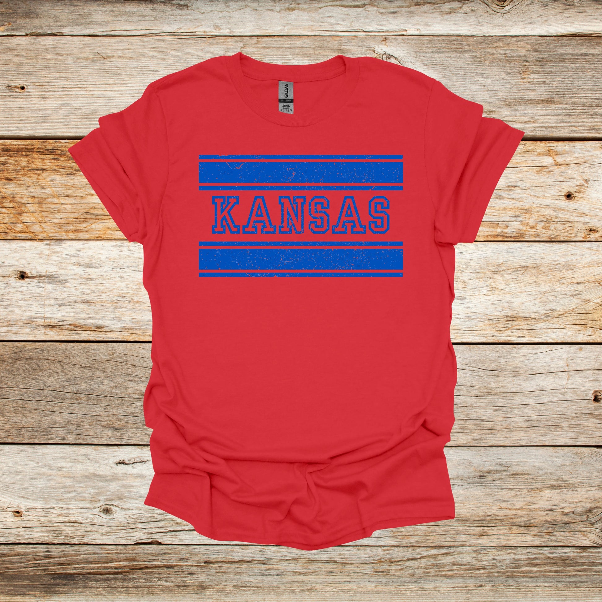 College T Shirt - Kansas Jayhawks - Adult and Children's Tee Shirts T-Shirts Graphic Avenue Red Adult Small 