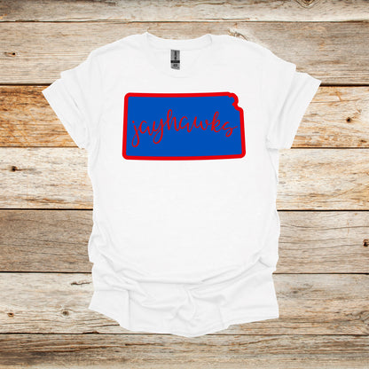College T Shirt - Kansas Jayhawks - State Outline - Adult and Children's Tee Shirts T-Shirts Graphic Avenue White Adult Small 