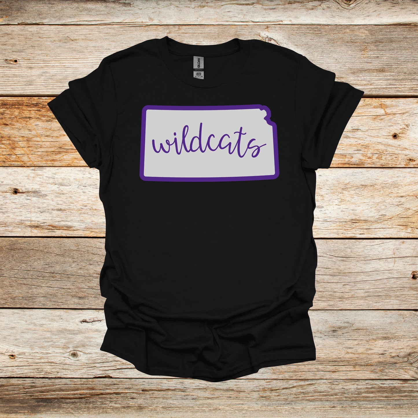 College T Shirt - Kansas State Wildcats - State Outline - Adult and Children's Tee Shirts T-Shirts Graphic Avenue Black Adult Small 