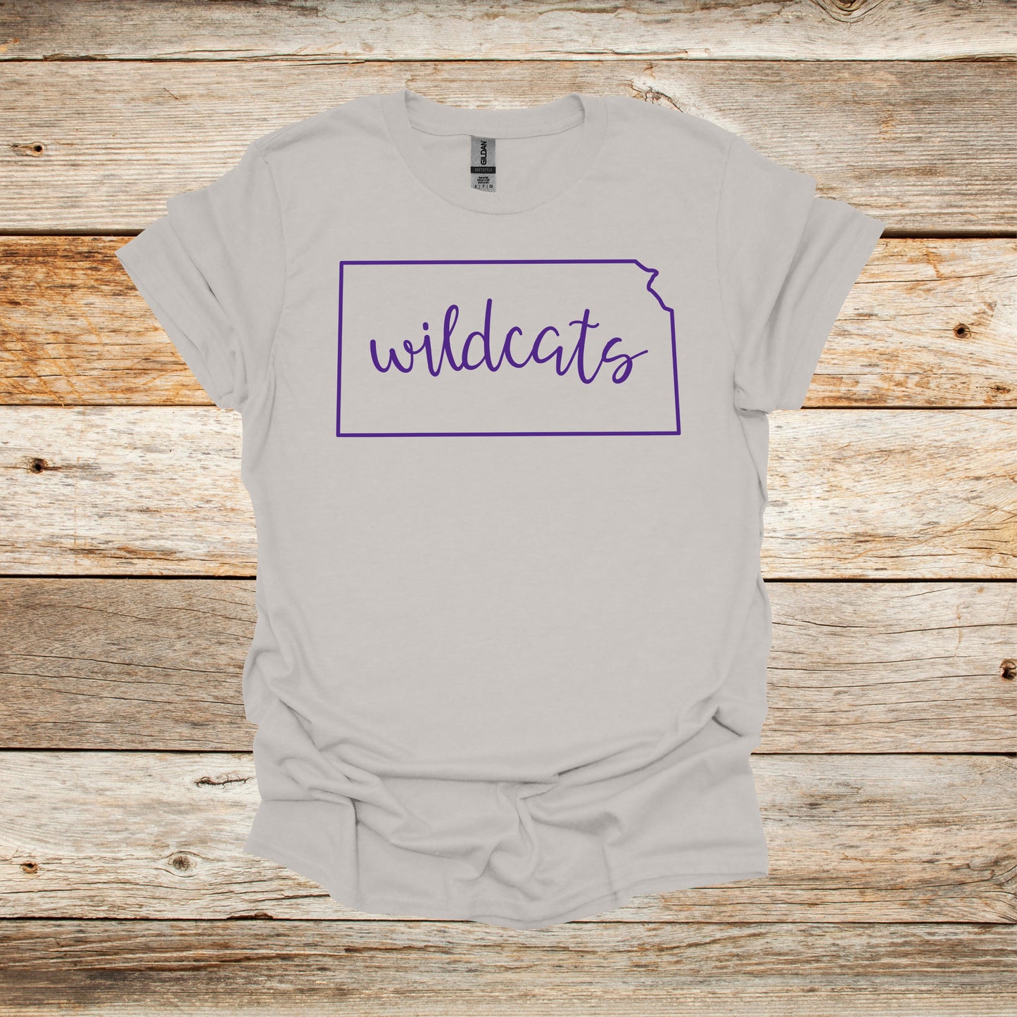 College T Shirt - Kansas State Wildcats - State Outline - Adult and Children's Tee Shirts T-Shirts Graphic Avenue Ice Grey Adult Small 
