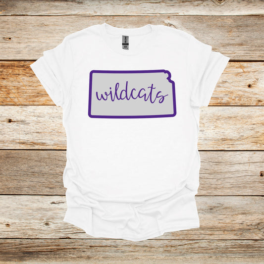 College T Shirt - Kansas State Wildcats - State Outline - Adult and Children's Tee Shirts T-Shirts Graphic Avenue White Adult Small 