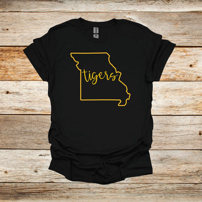 College T Shirt - Missouri Tigers - State Outline - Adult and Children's Tee Shirts T-Shirts Graphic Avenue Black Adult Small 