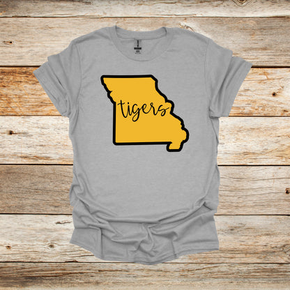 College T Shirt - Missouri Tigers - State Outline - Adult and Children's Tee Shirts T-Shirts Graphic Avenue Sport Grey Adult Small 