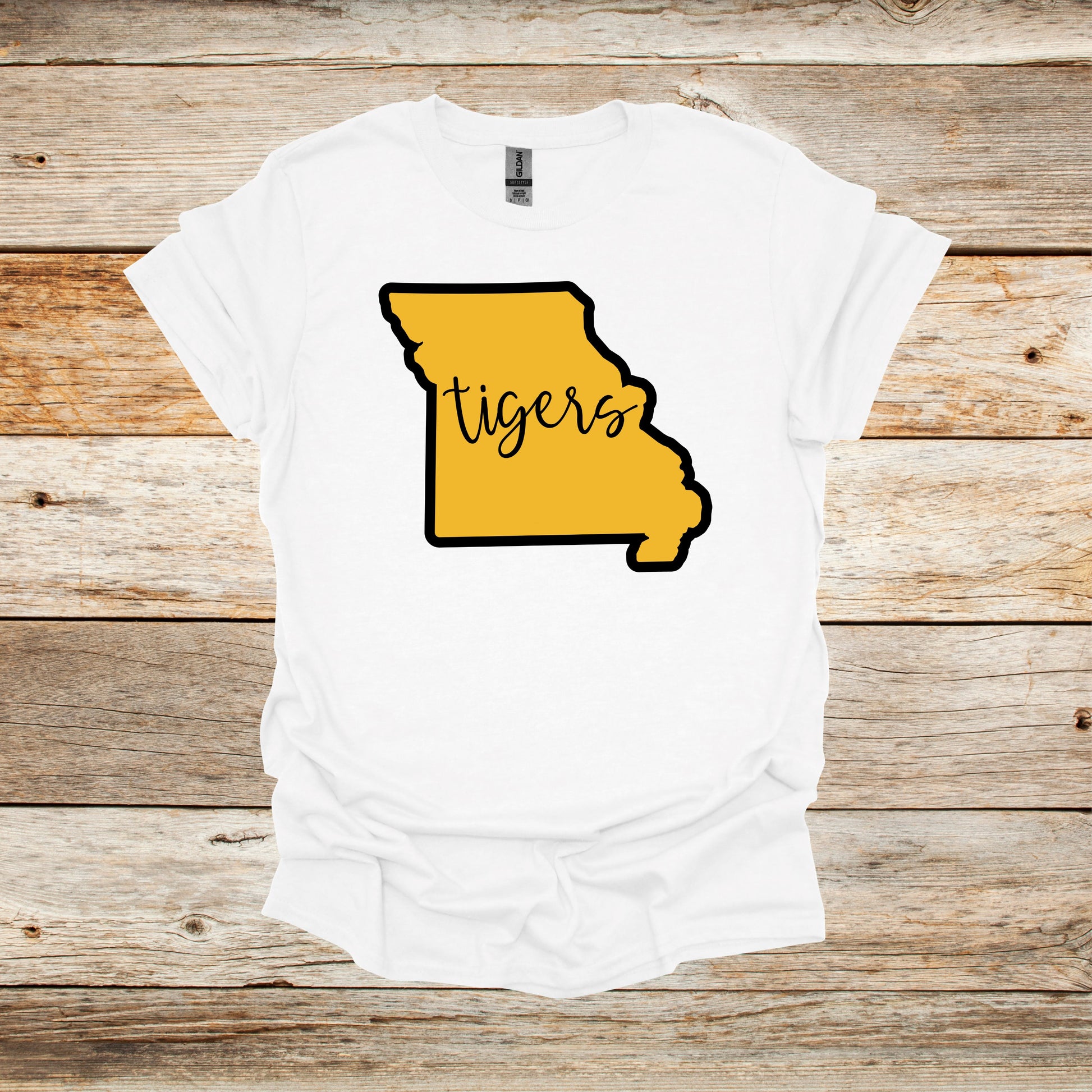 College T Shirt - Missouri Tigers - State Outline - Adult and Children's Tee Shirts T-Shirts Graphic Avenue White Adult Small 