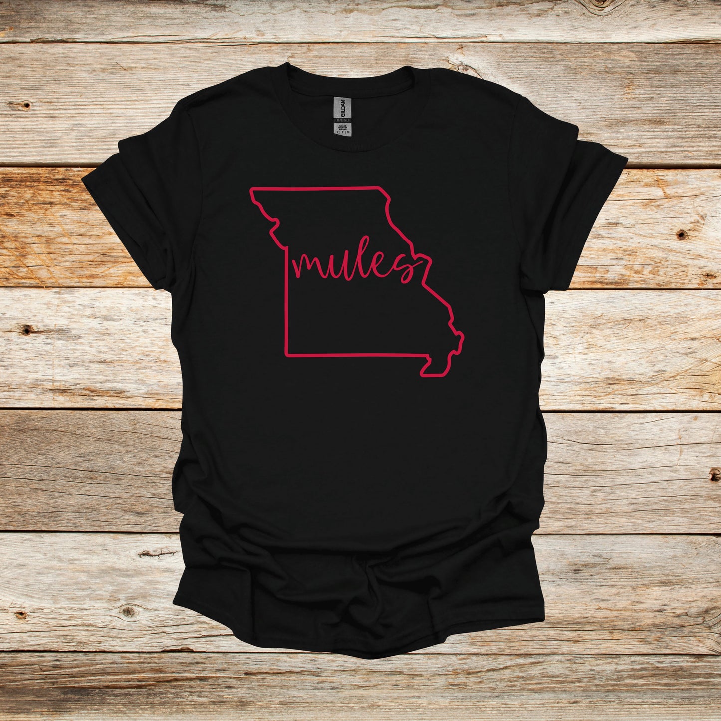College T Shirt - University of Central Missouri Mules - State Outline - Adult and Children's Tee Shirts T-Shirts Graphic Avenue Black Adult Small 