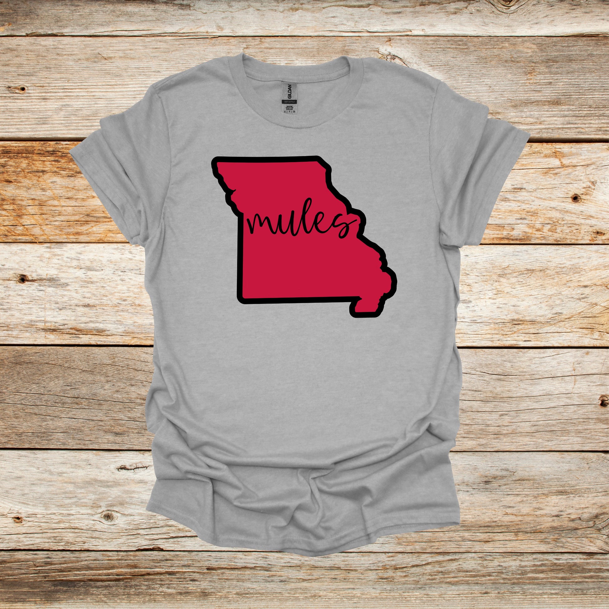 College T Shirt - University of Central Missouri Mules - State Outline - Adult and Children's Tee Shirts T-Shirts Graphic Avenue Sport Grey Adult Small 