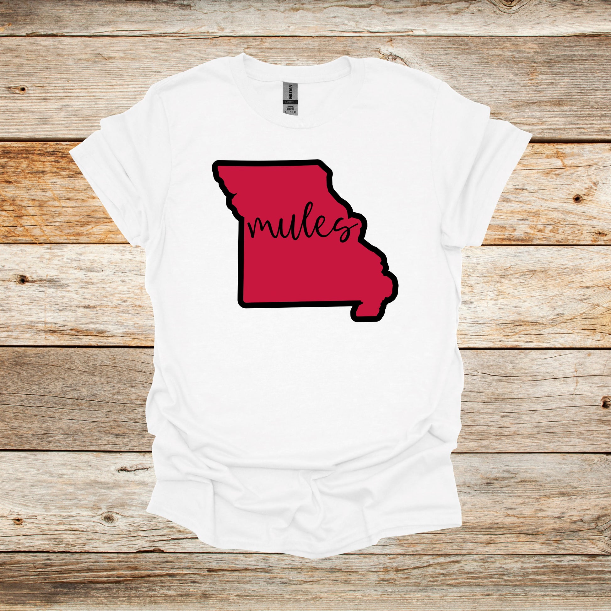 College T Shirt - University of Central Missouri Mules - State Outline - Adult and Children's Tee Shirts T-Shirts Graphic Avenue White Adult Small 