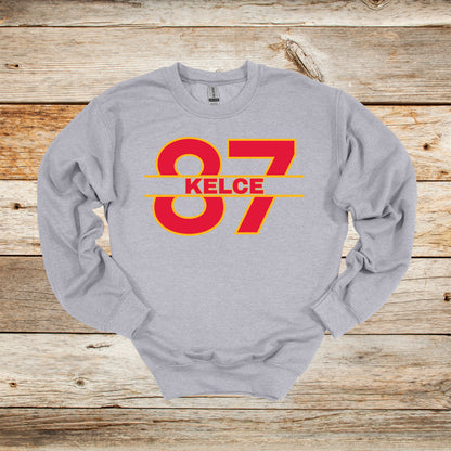 Football Crewneck and Hooded Sweatshirt - Chiefs Football - 87 Kelce - Adult and Children's Tee Shirts - Sports Hooded Sweatshirt Graphic Avenue Crewneck Sweatshirt Sport Grey Adult Small