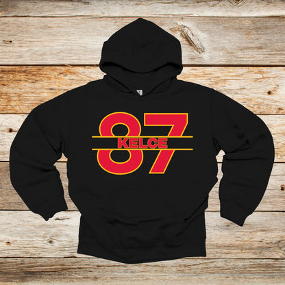 Football Crewneck and Hooded Sweatshirt - Chiefs Football - 87 Kelce - Adult and Children's Tee Shirts - Sports Hooded Sweatshirt Graphic Avenue Hooded Sweatshirt Black Adult Small