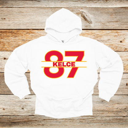 Football Crewneck and Hooded Sweatshirt - Chiefs Football - 87 Kelce - Adult and Children's Tee Shirts - Sports Hooded Sweatshirt Graphic Avenue Hooded Sweatshirt White Adult Small