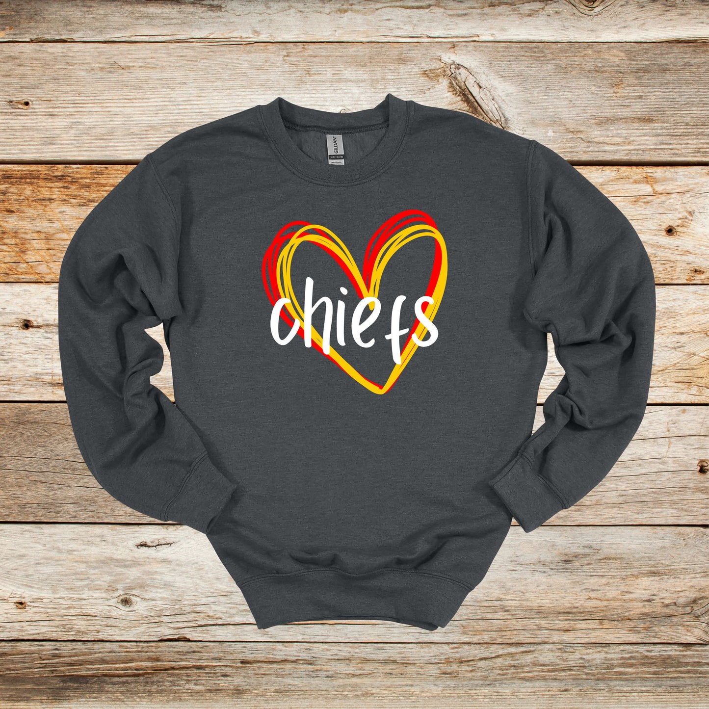 Football Crewneck and Hooded Sweatshirt - Chiefs Football - Adult and Children's Tee Shirts - Sports Hooded Sweatshirt Graphic Avenue Crewneck Sweatshirt Dark Heather Adult Small