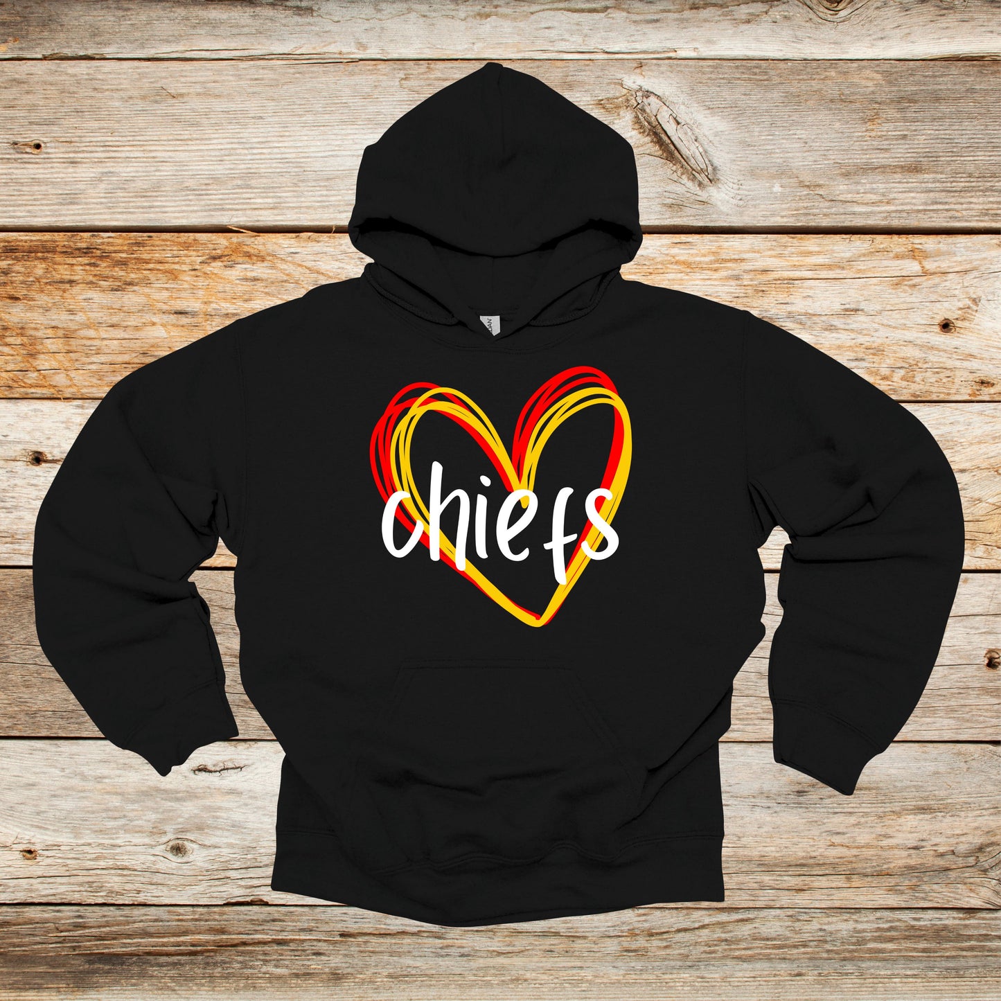 Football Crewneck and Hooded Sweatshirt - Chiefs Football - Adult and Children's Tee Shirts - Sports Hooded Sweatshirt Graphic Avenue Hooded Sweatshirt Black Adult Small
