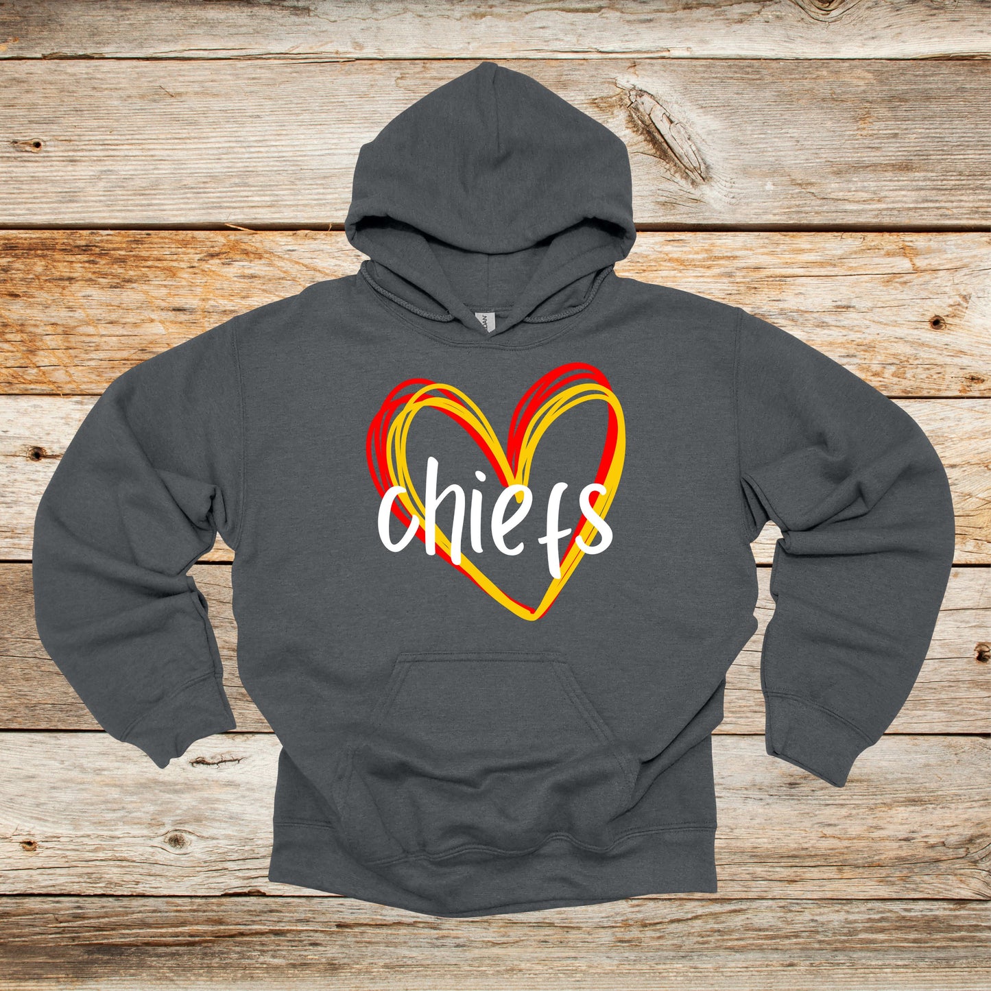 Football Crewneck and Hooded Sweatshirt - Chiefs Football - Adult and Children's Tee Shirts - Sports Hooded Sweatshirt Graphic Avenue Hooded Sweatshirt Dark Heather Adult Small