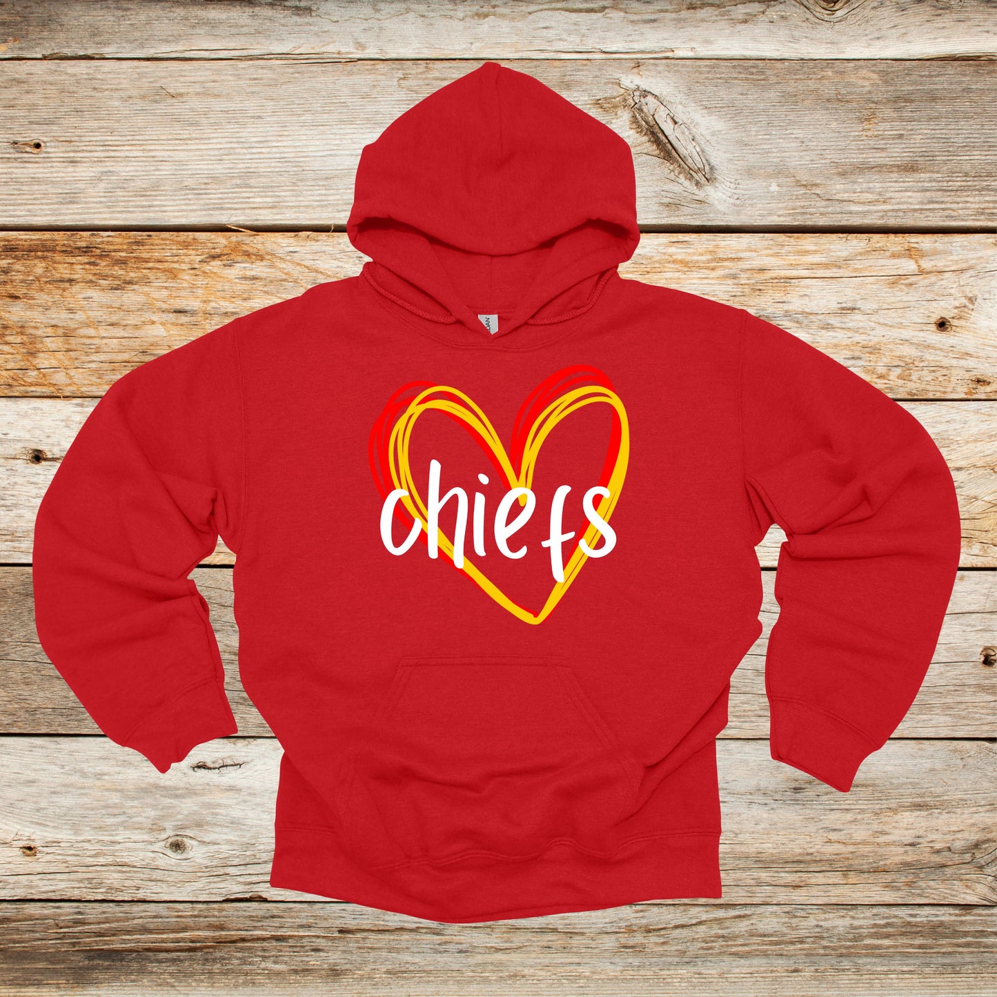 Football Crewneck and Hooded Sweatshirt - Chiefs Football - Adult and Children's Tee Shirts - Sports Hooded Sweatshirt Graphic Avenue Hooded Sweatshirt Red Adult Small