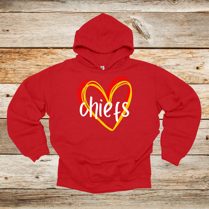Football Crewneck and Hooded Sweatshirt - Chiefs Football - Adult and Children's Tee Shirts - Sports Hooded Sweatshirt Graphic Avenue Hooded Sweatshirt Red Adult Small