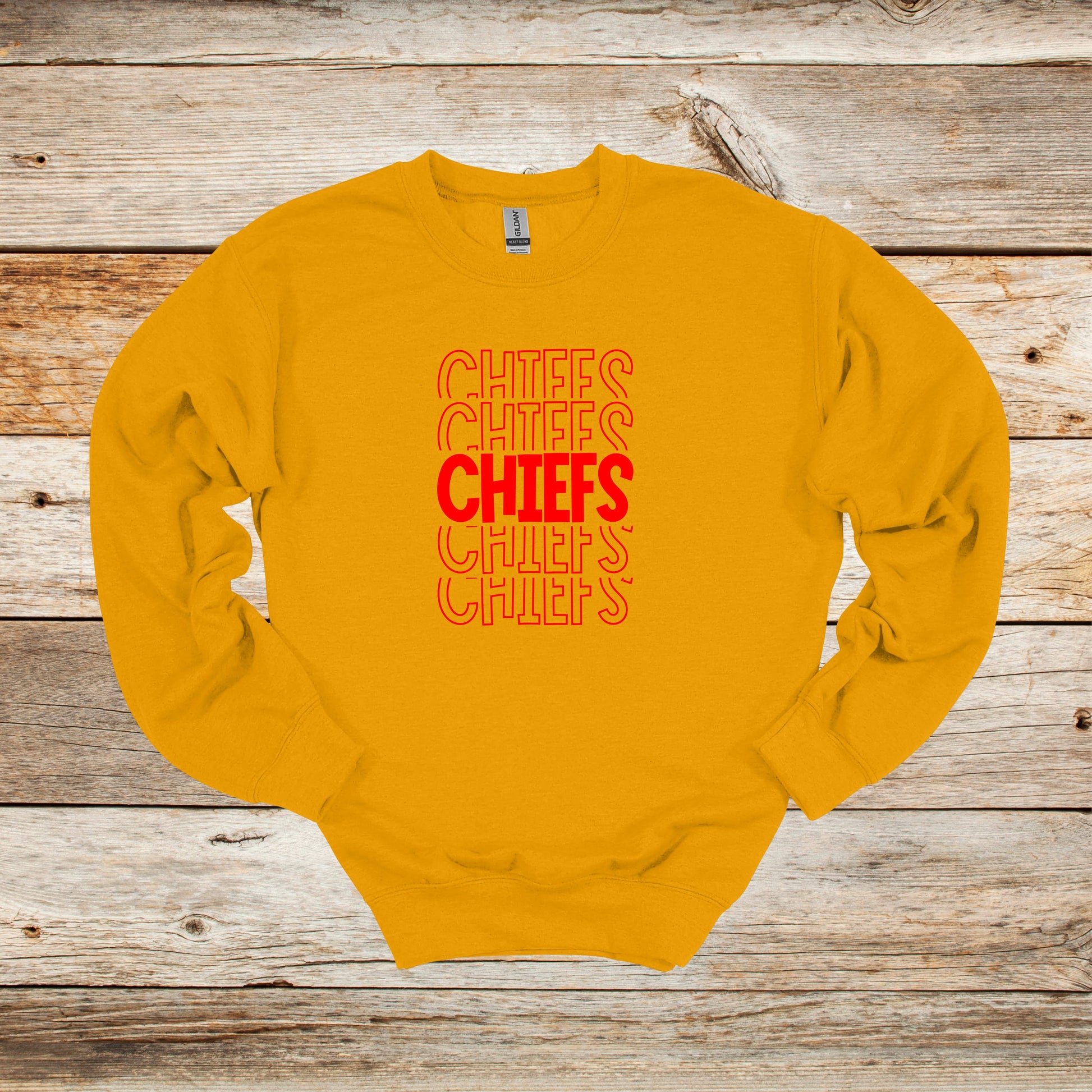 Football Crewneck and Hooded Sweatshirt - Chiefs Football - Chiefs - Adult and Children's Tee Shirts - Sports Hooded Sweatshirt Graphic Avenue Crewneck Sweatshirt Gold Adult Small