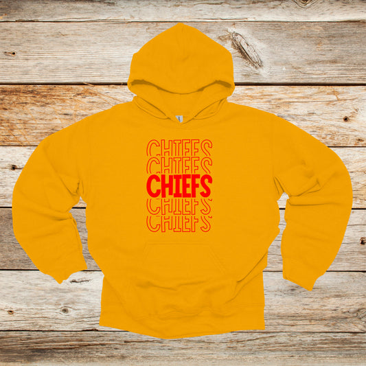 Football Crewneck and Hooded Sweatshirt - Chiefs Football - Chiefs - Adult and Children's Tee Shirts - Sports Hooded Sweatshirt Graphic Avenue Hooded Sweatshirt Gold Adult Small