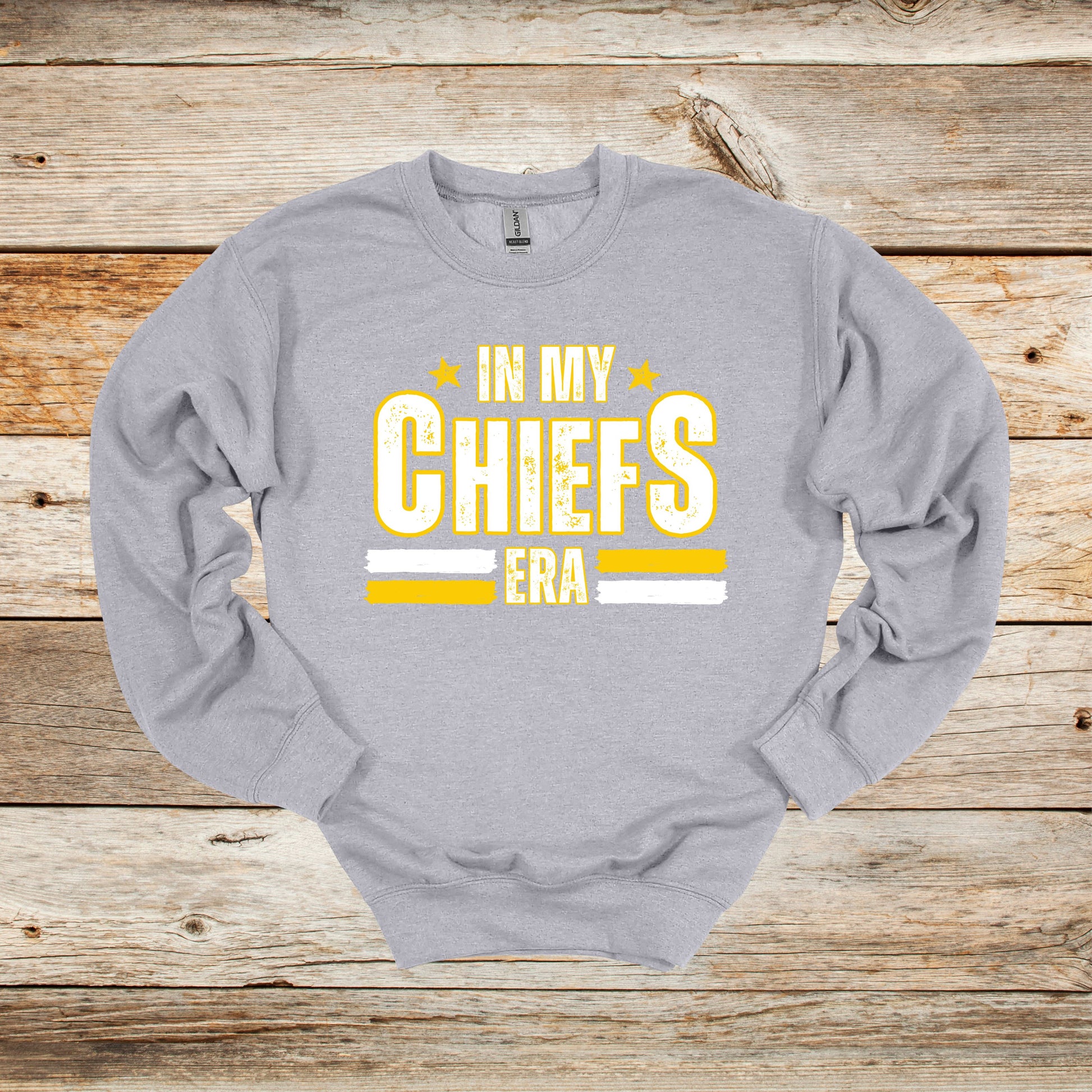 Football Crewneck and Hooded Sweatshirt - Chiefs Football - In My Chiefs Era - Adult and Children's Tee Shirts - Sports Hooded Sweatshirt Graphic Avenue Crewneck Sweatshirt Sport Grey Adult Small