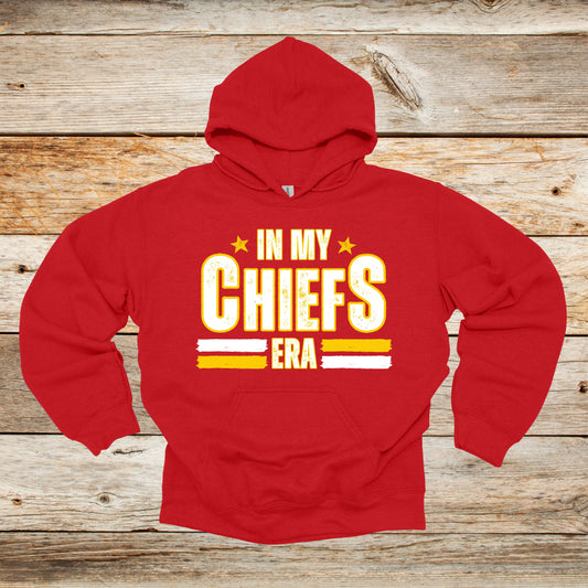 Football Crewneck and Hooded Sweatshirt - Chiefs Football - In My Chiefs Era - Adult and Children's Tee Shirts - Sports Hooded Sweatshirt Graphic Avenue Hooded Sweatshirt Red Adult Small