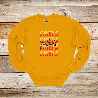 Football Crewneck and Hooded Sweatshirt - Kansas City Chiefs Football - Chiefs Football - Adult and Children's Tee Shirts - Sports Hooded Sweatshirt Graphic Avenue Crewneck Sweatshirt Gold Adult Small