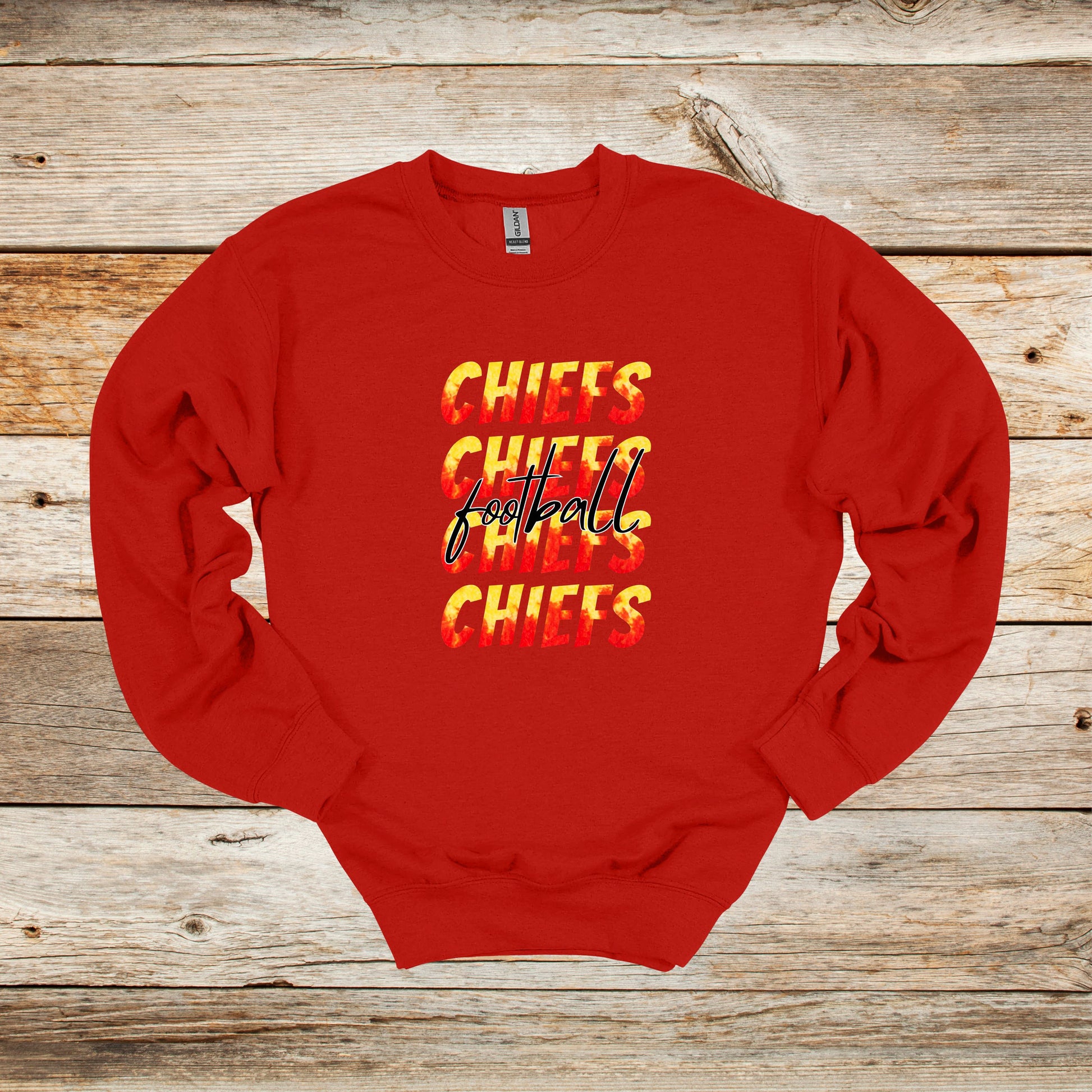Football Crewneck and Hooded Sweatshirt - Kansas City Chiefs Football - Chiefs Football - Adult and Children's Tee Shirts - Sports Hooded Sweatshirt Graphic Avenue Crewneck Sweatshirt Red Adult Small