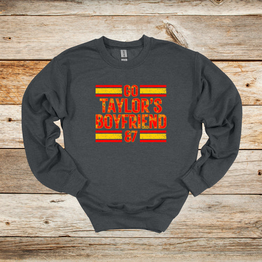 Football Crewneck and Hooded Sweatshirt - Kansas City Chiefs Football - Go Taylor's Boyfriend - Adult and Children's Tee Shirts - Sports Hooded Sweatshirt Graphic Avenue Crewneck Sweatshirt Dark Heather Adult Small
