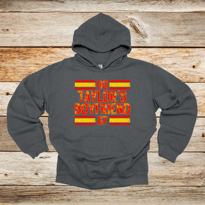 Football Crewneck and Hooded Sweatshirt - Kansas City Chiefs Football - Go Taylor's Boyfriend - Adult and Children's Tee Shirts - Sports Hooded Sweatshirt Graphic Avenue Hooded Sweatshirt Dark Heather Adult Small