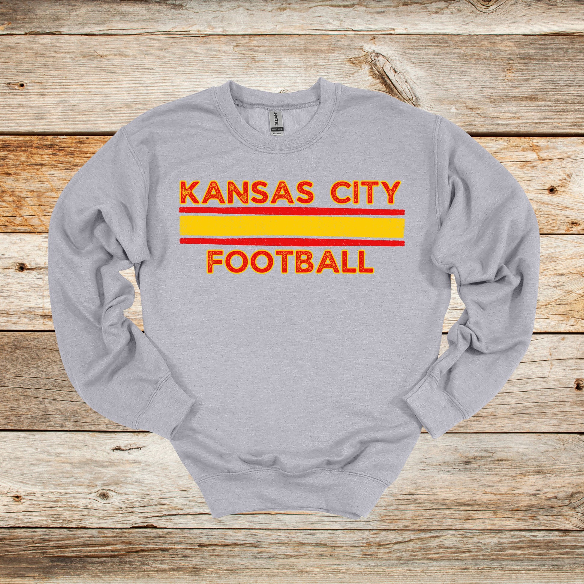 Football Crewneck and Hooded Sweatshirt - Kansas City Chiefs - Kansas City Football - Adult and Children's Tee Shirts - Sports Hooded Sweatshirt Graphic Avenue Crewneck Sweatshirt Sport Grey Adult Small