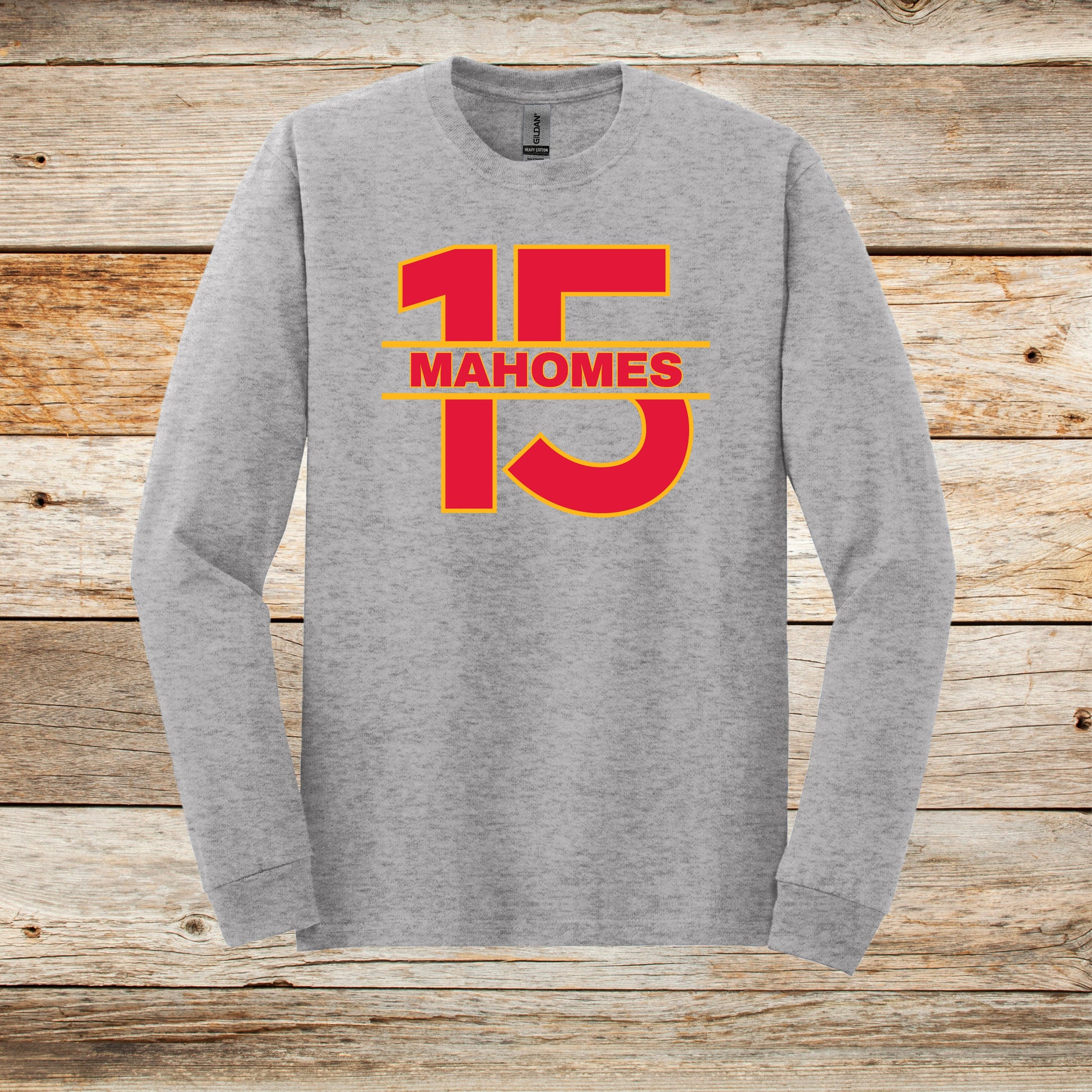 Football Long Sleeve T-Shirt - Chiefs Football - 15 Mahomes - Adult and Children's Tee Shirts - Sports Long Sleeve T-Shirts Graphic Avenue Sport Grey Adult Small 