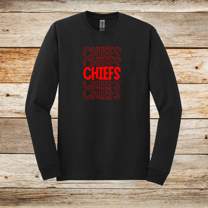Football Long Sleeve T-Shirt - Chiefs Football - Chiefs - Adult and Children's Tee Shirts - Sports Long Sleeve T-Shirts Graphic Avenue Black Adult Small 