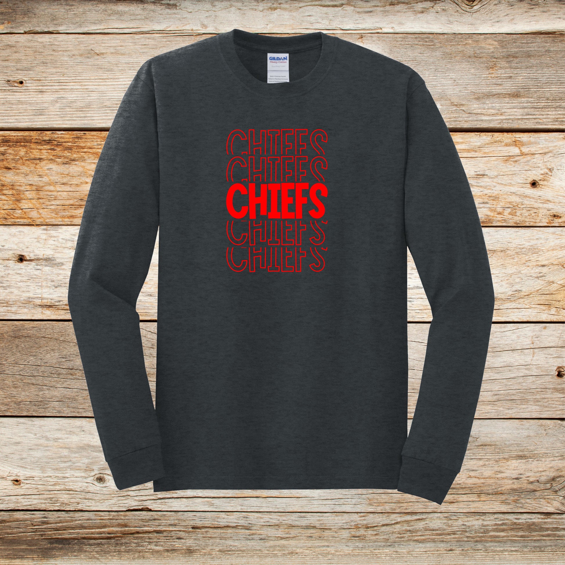 Football Long Sleeve T-Shirt - Chiefs Football - Chiefs - Adult and Children's Tee Shirts - Sports Long Sleeve T-Shirts Graphic Avenue Dark Heather Adult Small 