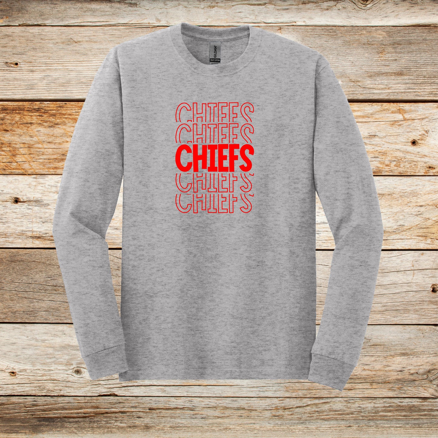 Football Long Sleeve T-Shirt - Chiefs Football - Chiefs - Adult and Children's Tee Shirts - Sports Long Sleeve T-Shirts Graphic Avenue Sport Grey Adult Small 