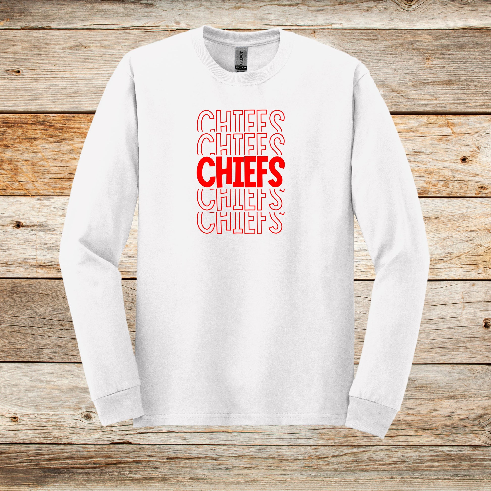 Football Long Sleeve T-Shirt - Chiefs Football - Chiefs - Adult and Children's Tee Shirts - Sports Long Sleeve T-Shirts Graphic Avenue White Adult Small 