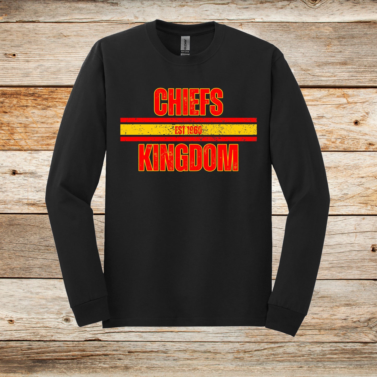 Football Long Sleeve T-Shirt - Chiefs Football - Chiefs Kingdom - Adult and Children's Tee Shirts - Sports Long Sleeve T-Shirts Graphic Avenue Black Adult Small 