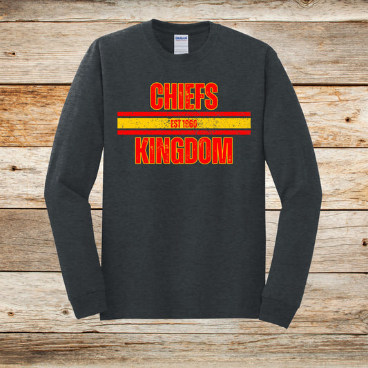 Football Long Sleeve T-Shirt - Chiefs Football - Chiefs Kingdom - Adult and Children's Tee Shirts - Sports Long Sleeve T-Shirts Graphic Avenue Dark Heather Adult Small 